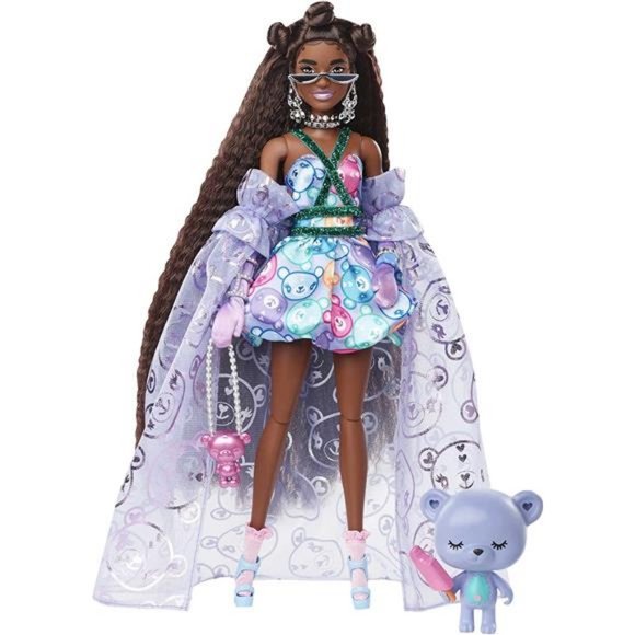 Barbie Extra Fancy Doll in Teddy-Print Gown with Sheer Train, Teddy Bear Pet - Picture 1 of 6